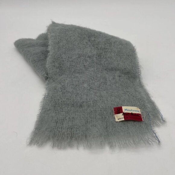 Vintage Montrose Mohair Scarf Solid Light Blue Short Made in Scotland - Picture 3 of 6